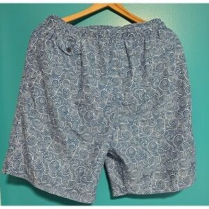 Nat Nast Swim Trunks w/Pockets Men's Large size Blue White Circle Print Lined